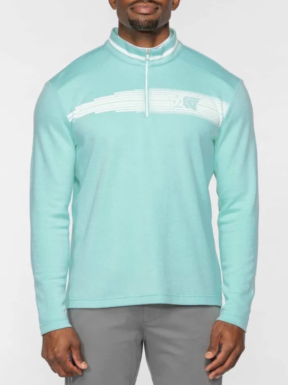 PXG Parsons Xtreme Golf Icon 1/4 Zip Sweater Mens Small Aqua Blue Stripe Preppy